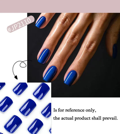 Solid Color Wearable Nail Art Fashion Red Blue Rose Pink Square Shape Finished False Nails Press on Nails with Glue Wholesale