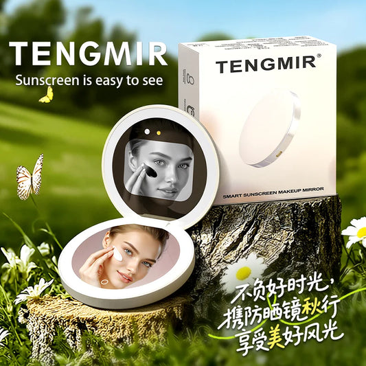 TENGMIR UV Smart Sunscreen Makeup Mirror Sunscreen detection mirror UV mirror sunscreen Testing Portable LED light makeup mirror
