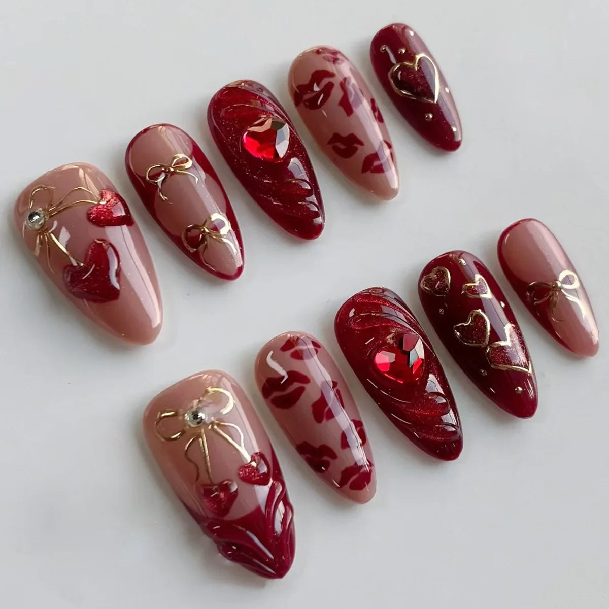 24pcs Almond False Nails Tips Summer Beach Colorful Nails Sets with Pearl Flower Design Press on Nails Art Wearable Fake Nail