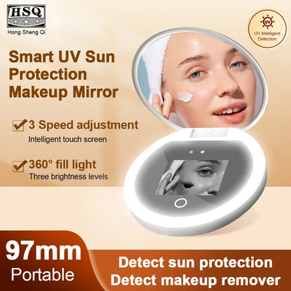Portable UV Mirror Sunscreen Test Makeup Mirror for Travel Visual Facial Beauty Care Portable Handheld Sun Protection Tester