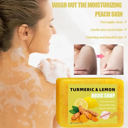 Organic Lemon Turmeric Kojic Acid Soap for Dark Spots, 100g Turmeric Soap for Face Wash Reduce Dark Spot Skin Care