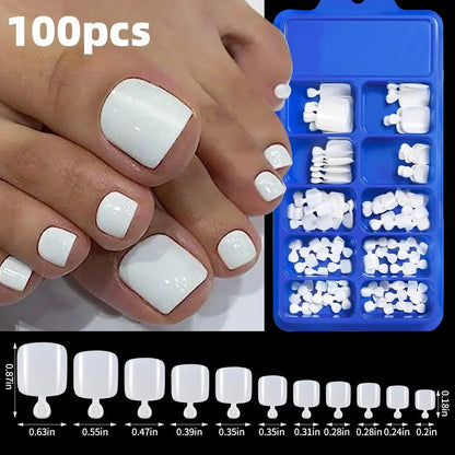 120pcs/Box French Tip Press-On Toenails Pink Color System Square Shape Foot Nails Short Length Glossy Finish False Toe Nails Set