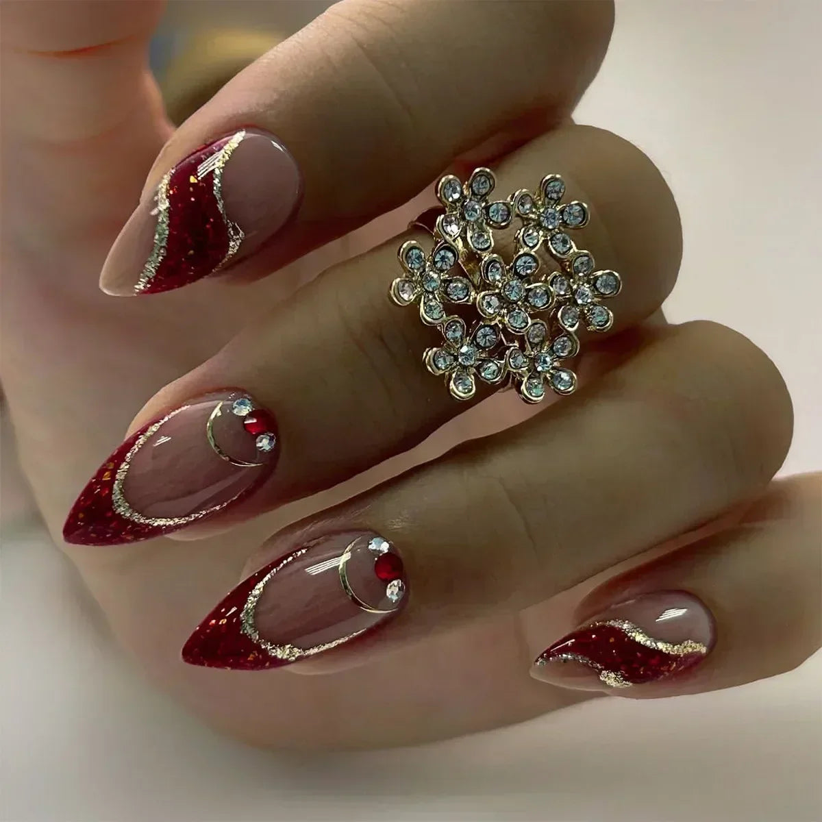 24pcs/Box Long Coffin False Nails Art Rose with Glue Wearable Nude Pink White Color Jelly Nails Tips Full Cover Press on Nails