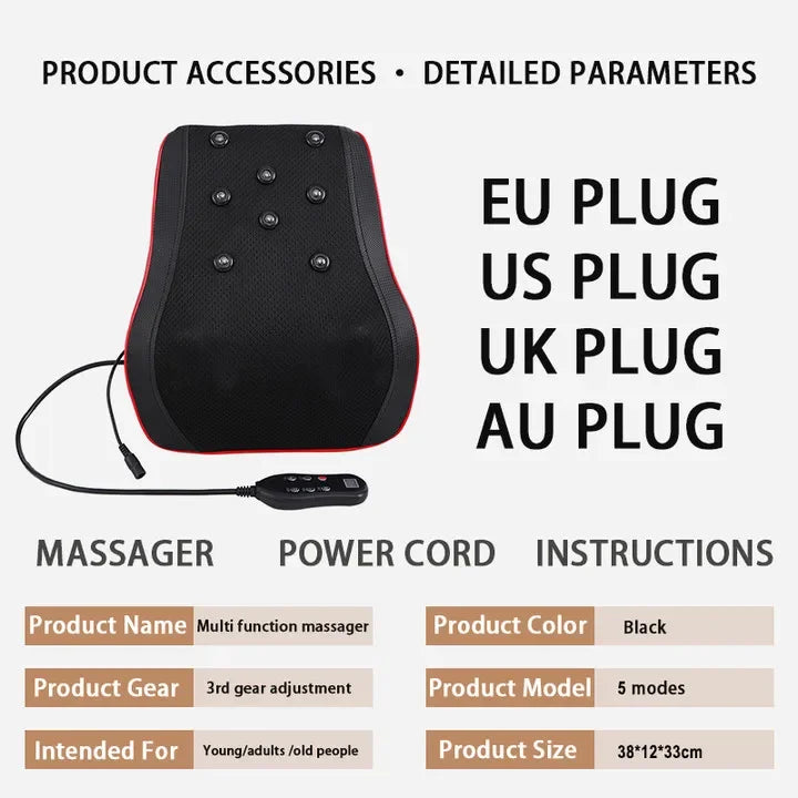 Electric Shiatsu Head Neck Cervical Ttraction Body Massager Car Back Pillow with Heating Vibrating Massage Device