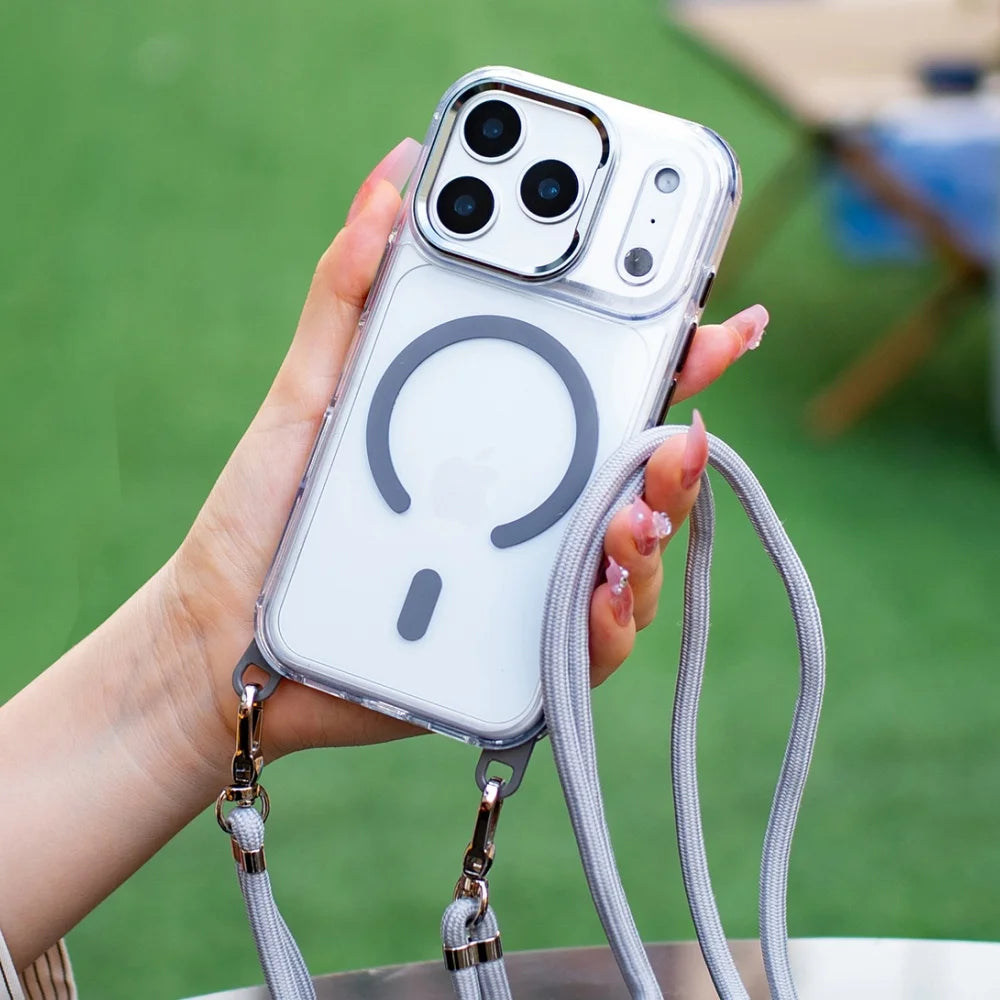 Necklace Strap Cord Rope Magnetic For Magsafe Clear Case For iPhone 17 Pro Max 11 12 13 14 15 16 Plus Removable Lanyard Cover
