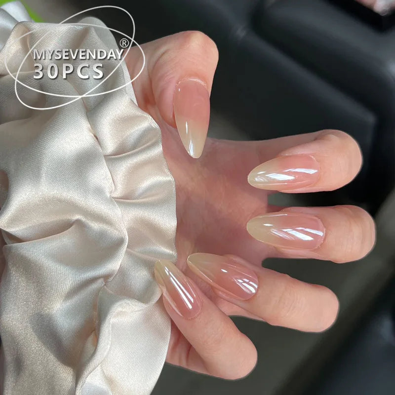 24Pcs Stiletto Press on Nails Glitter Almond False Nails French Tip Fake Nails with Glue Detachable Full Cover Acrylic Nail Tips