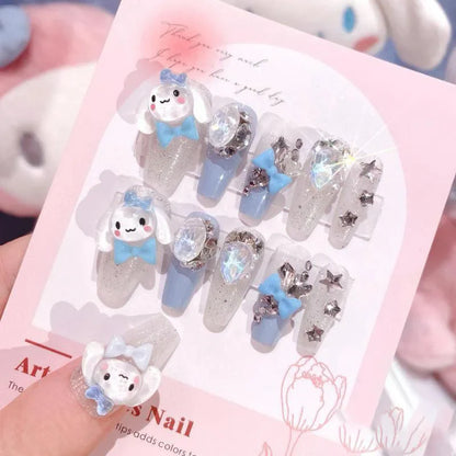 Sanrio Kawaii Pink My Melody Fake Nails 24Pc 3D kuromi Anime Cute Nail Patches False Nail Tips Cartoon Y2K Fashion Press on Nail