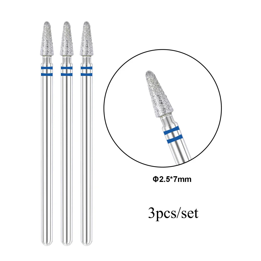TP 3pcs/set Flame Diamond Nail Drill Bits 3/32'' Russian Electric File Bits Milling Cutter for Manicure Cuticle Remove Nail Tool