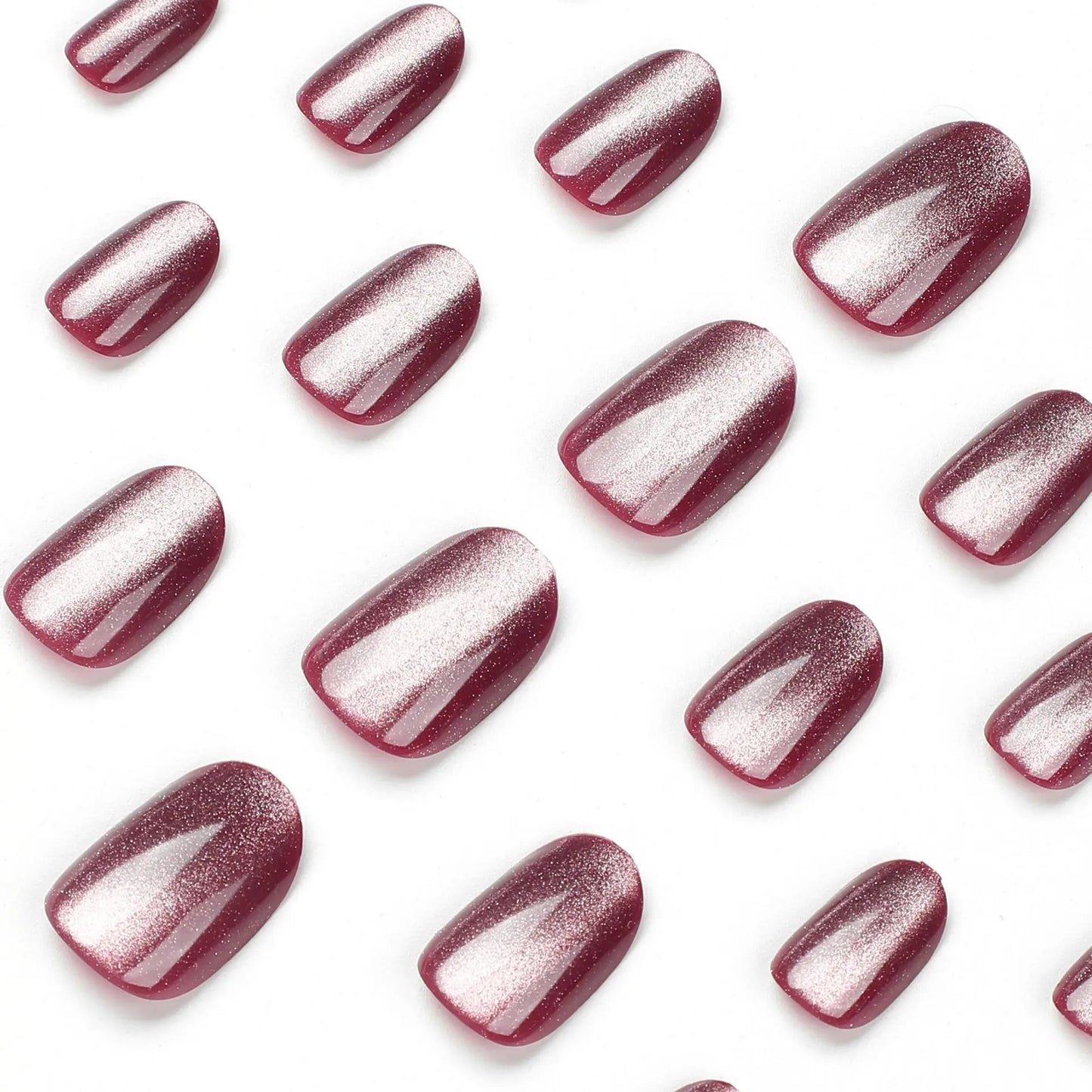24pcs/set cat eyes fake nails for women girls red brown green blue grey sparkling short tips faux ongles press on false nail