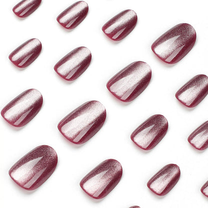 24pcs/set cat eyes fake nails for women girls red brown green blue grey sparkling short tips faux ongles press on false nail