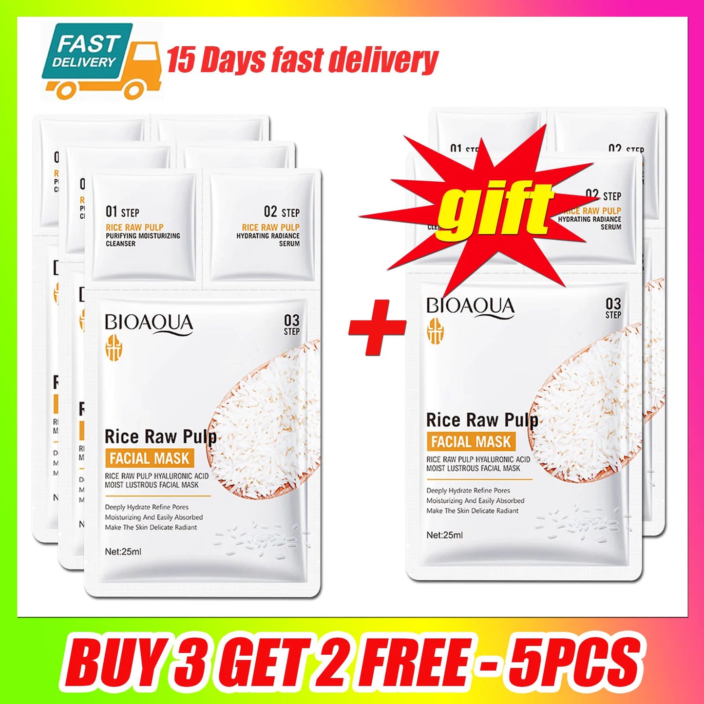 1/5/10/20/30pcs Rice Raw Pulp Collagen Facial Masks Cleanser Serum Moisturizing Firm Hydrating Face Mask Korean Beauty Skin Care