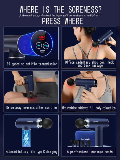 Original Lenovo Professional Grade Fascia Gun N2 N3 Series Muscle Relaxation Massager LED Touch Screen 6-8Massage Head Gifts