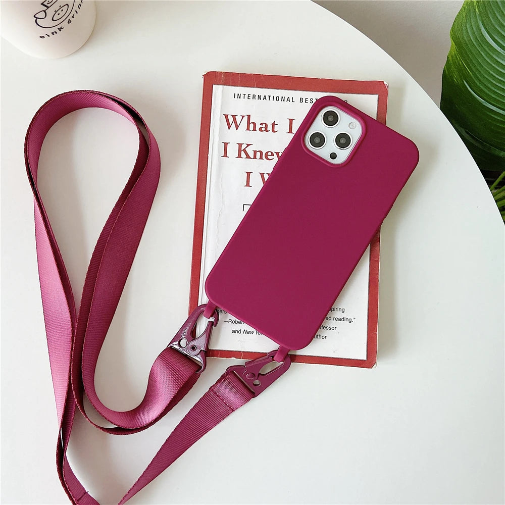 Crossbody Neck Strap Soft Silicone Phone Case For Samsung Galaxy S22 Ultra S21 S20 Plus FE Note 20 10 S10 S9 8 Cord Rope Cover