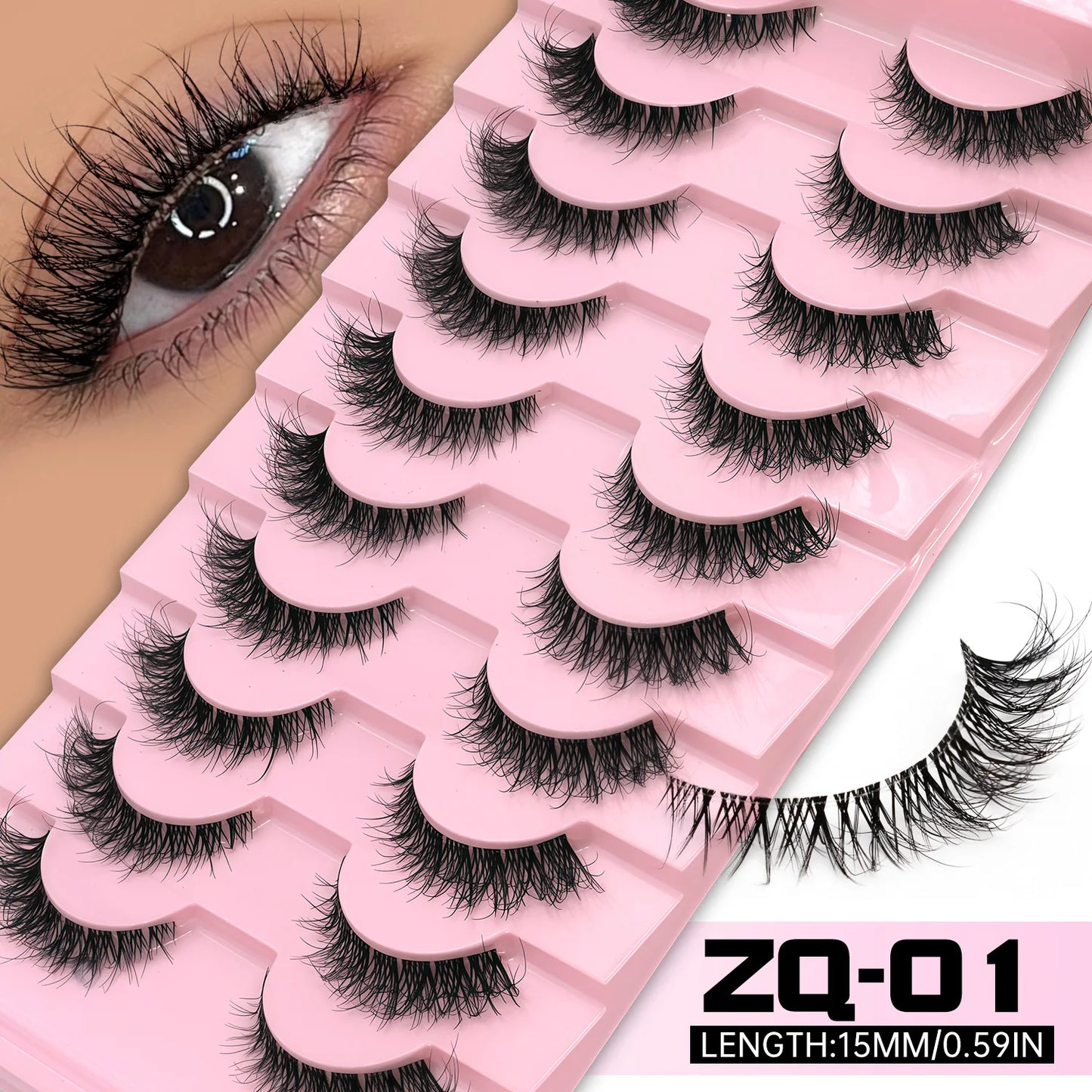 LASVIREY Cat Eye Lashes Natural Fluffy False Eyelashes Soft Wispy Natural Long Faux Mink Lashes Clear Band Lashes Extension