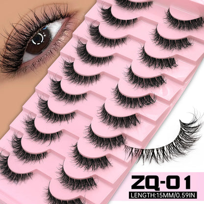 LASVIREY Cat Eye Lashes Natural Fluffy False Eyelashes Soft Wispy Natural Long Faux Mink Lashes Clear Band Lashes Extension