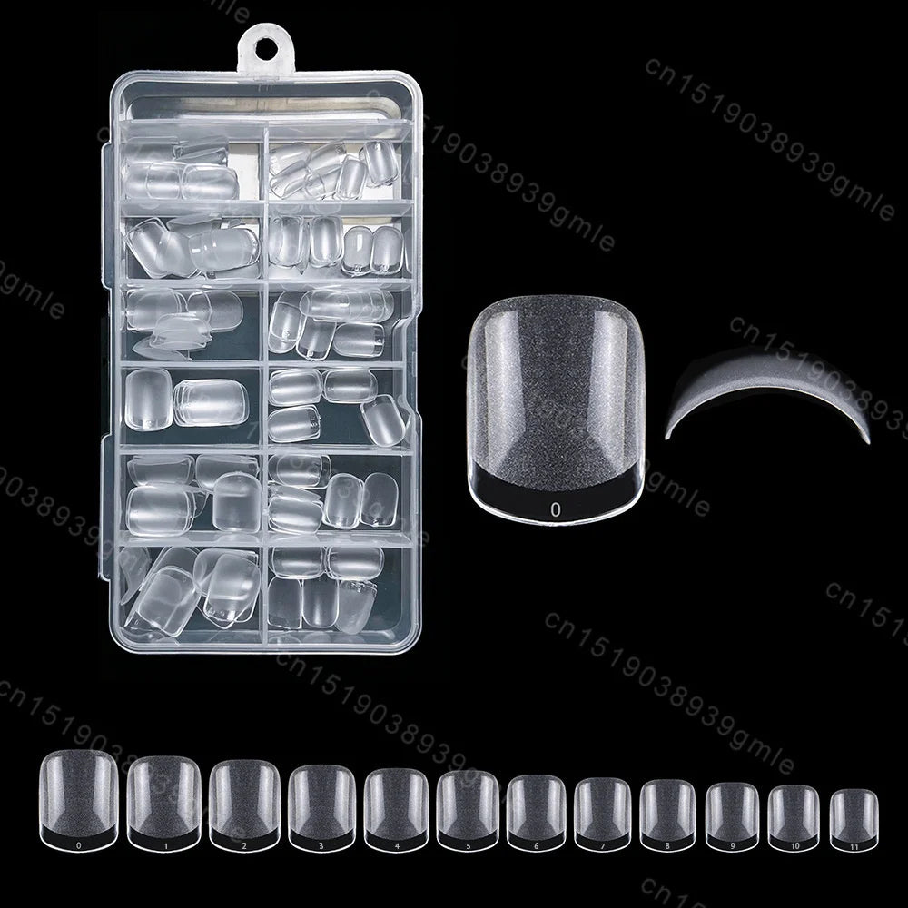 120Pc Extra Short Square Nail Tips Soft Gel Full Cover Half Matte False Nails Clear Pre-Shaped Press On Nails Extension