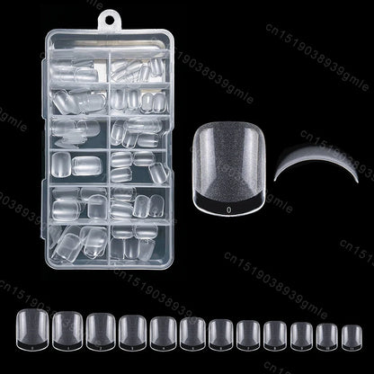 120Pc Extra Short Square Nail Tips Soft Gel Full Cover Half Matte False Nails Clear Pre-Shaped Press On Nails Extension