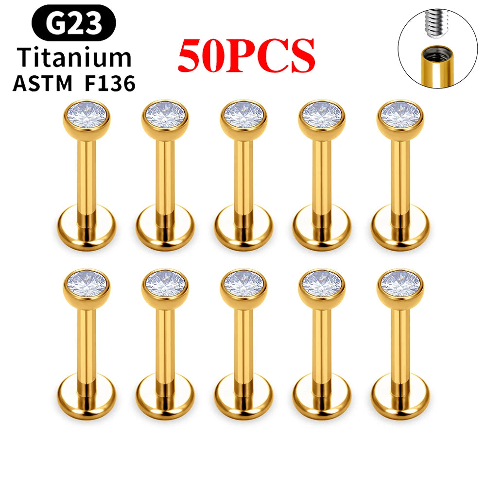 10/50PCS G23 Ttianium Piercing Labret Lip Stud Ring CZ 16G Internal Thread Stud Earring Ear Tragus Cartilage Helix Daith Jewelry
