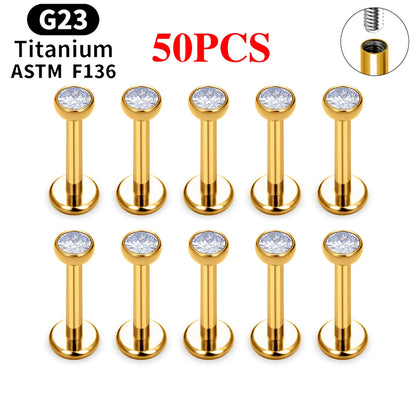 10/50PCS G23 Ttianium Piercing Labret Lip Stud Ring CZ 16G Internal Thread Stud Earring Ear Tragus Cartilage Helix Daith Jewelry