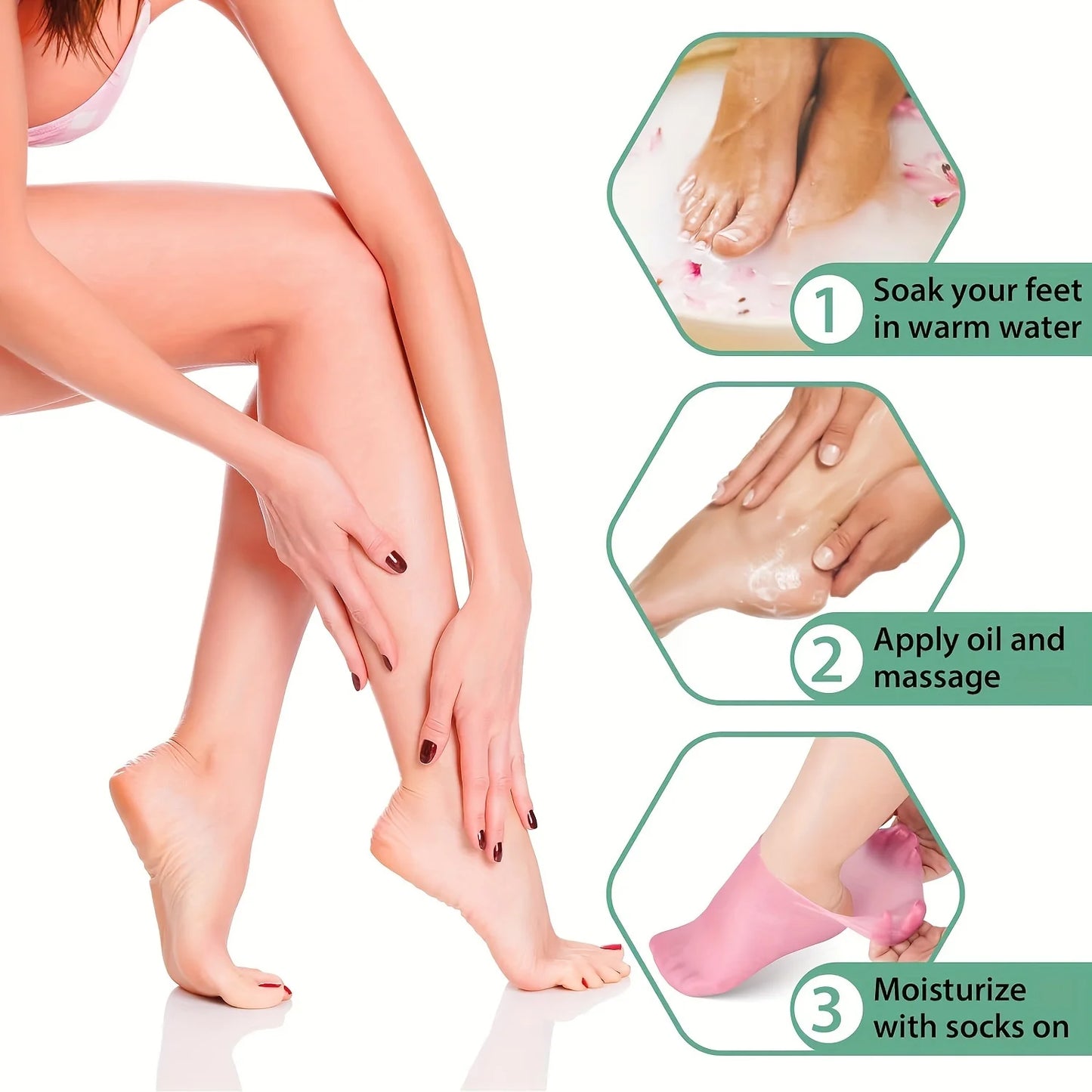 Moisturizing Silicone Socks, Reusable Men's and Women's Pedicure Socks for Dry, Cracked and Rough Foot Skin, Highly Elastic, Non