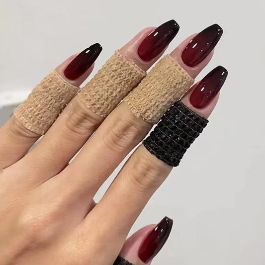 24Pcs/Set Black Red Gradient Design Acrylic Wearing False Nails French Removable Short Press-On Nail Ballet Type Fake Nail Tips