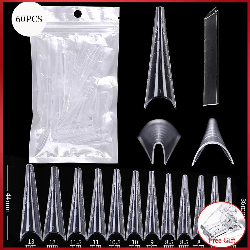 60Pcs/Bag Nail Forms For Nail Extension Half/Full Cover Nail Tips For Quick Building UV Gel Long Coffin False Tips Nail Forms