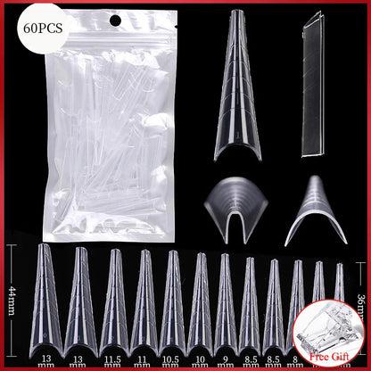 60Pcs/Bag Nail Forms For Nail Extension Half/Full Cover Nail Tips For Quick Building UV Gel Long Coffin False Tips Nail Forms