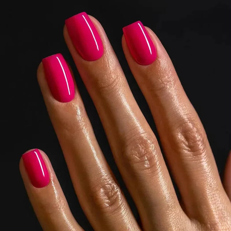 Solid Color Wearable Nail Art Fashion Red Blue Rose Pink Square Shape Finished False Nails Press on Nails with Glue Wholesale