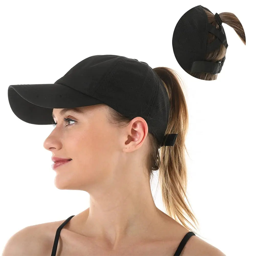 Quick Dry Ponytail Baseball Caps Women Criss Cross Messy Bun Snapback Hat Ponycap Trucker Hats Adjustable Outdoor Sports