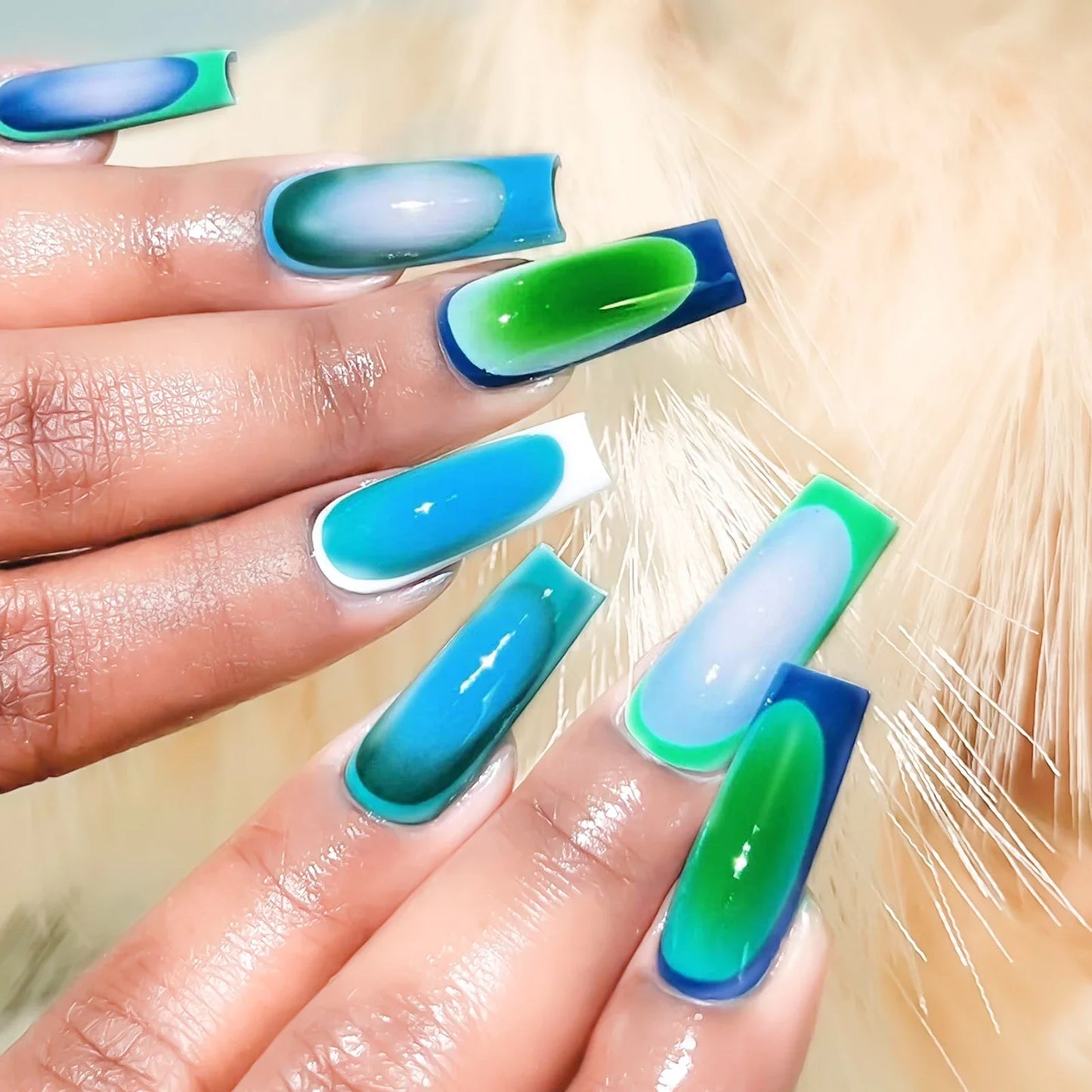 24pcs Blush French False Nails Fashionable Y2k Press On Nails Hand Painted Ballet Fake Nails Fashion Gradient Long Square Nails