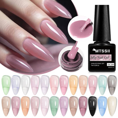 MTSSII 6Pcs/Set Jelly Gel Nail Polish Jelly Transparent Pink Green Black Blue UV Gel Nail Art Varnish Kit Spring Manicure Nails