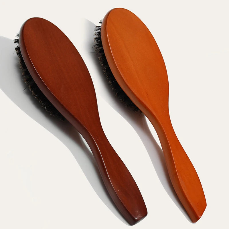 Natural Boar Bristle Hairbrush Massage Comb Anti-static Hair Scalp Paddle Brush Beech Wooden Handle Hair Brush Comb Styling Tool