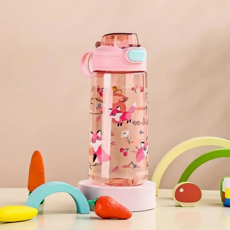 550ml Cartoon Animal Water Bottle Portable Safety Lock Cute Straw Cup Kids Leak-proof Drinking Jug For Outdoor Camping Travel