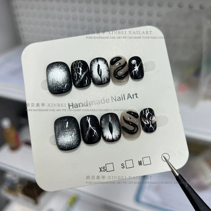 10pcs Love Cat Eye Handmade Press on Nails Simple Fake Nails False Nails Short Artificial Nail Накладные Ногти Uñas Postizas 네일팁