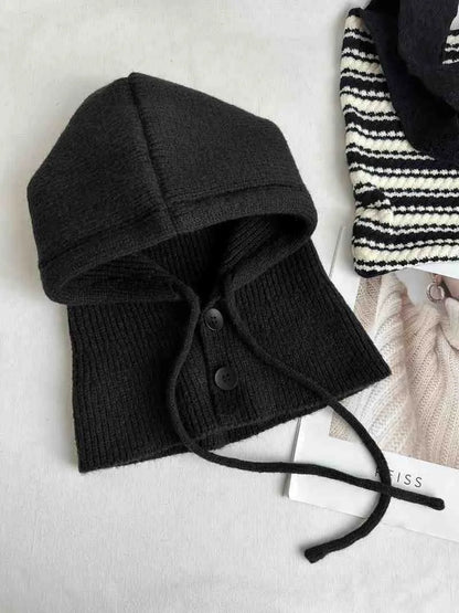 Knitted Hooded Scarf Hat Knit Balaclava Korean Outdoor Style Warm hooded scarf with adjustable drawstring