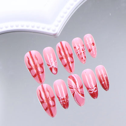 24PCS Christmas Press on Nails Almond Short Fake Nails with Snowflake Bow Designs ress on Nails Red Nails for Christmas