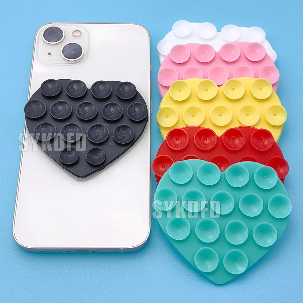 1Pcs Heart-shape Sucker Support Silicone Sucker Strong Adsorption Mobile Phone Fixed Pad Hand-Free Washable Suction Cup Bracket