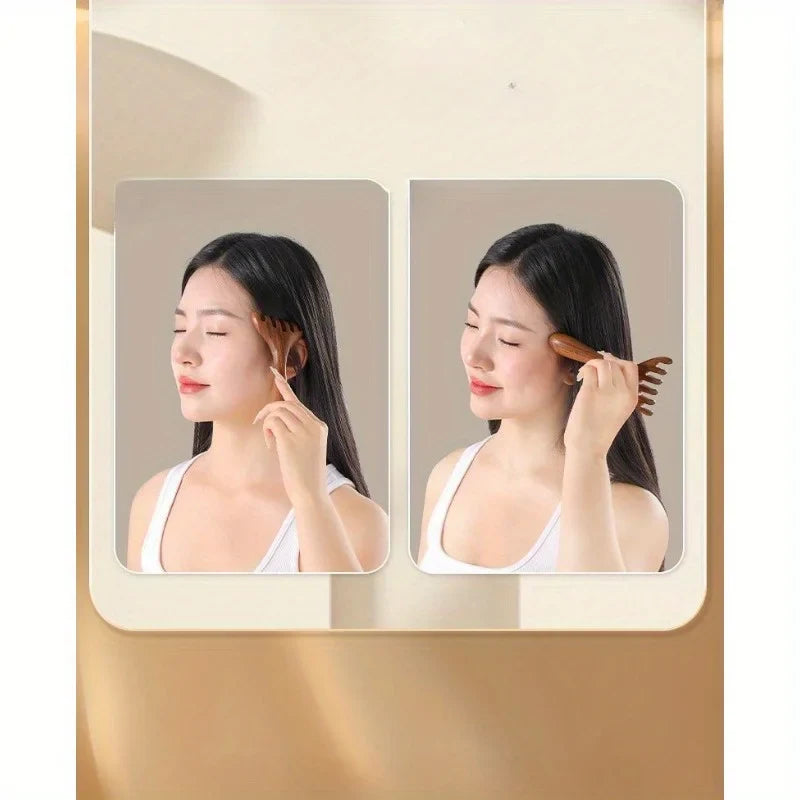 2pcs Deer Horn Massage Combs - Scalp & Neck Massager with Ergonomic Handle,  Relaxation, Natural Wood Look