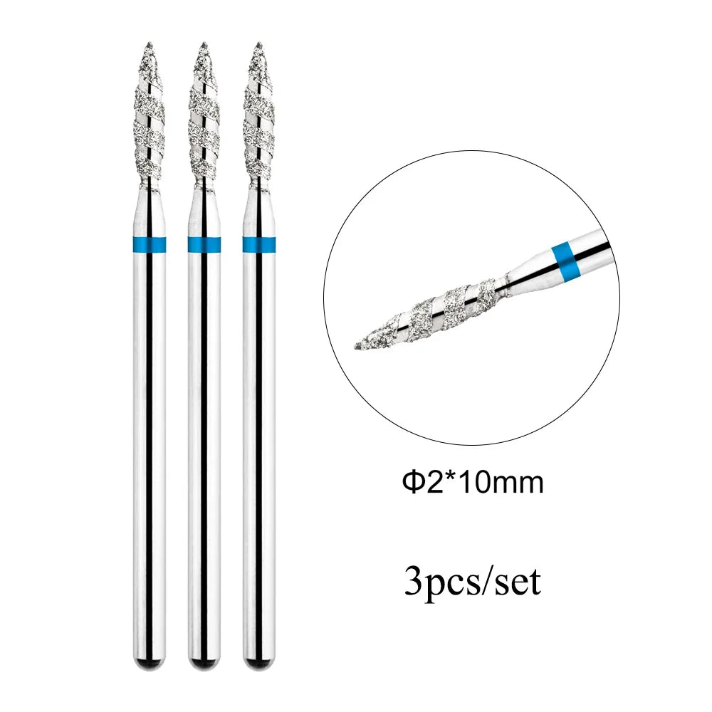 TP 3pcs/set Flame Diamond Nail Drill Bits 3/32'' Russian Electric File Bits Milling Cutter for Manicure Cuticle Remove Nail Tool