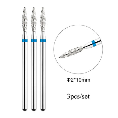 TP 3pcs/set Flame Diamond Nail Drill Bits 3/32'' Russian Electric File Bits Milling Cutter for Manicure Cuticle Remove Nail Tool