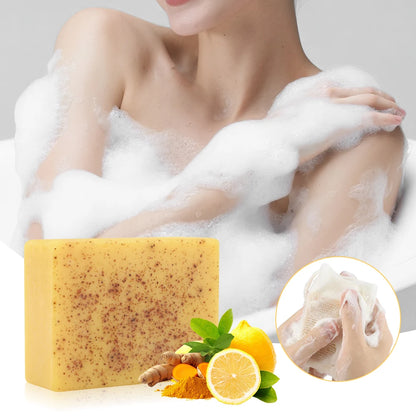 Turmeric Lemon Cleansing Soap 100g Cleansing Body Frosted Particles Handmade Soap Removes Dirt With Natural Bright Essential Oil