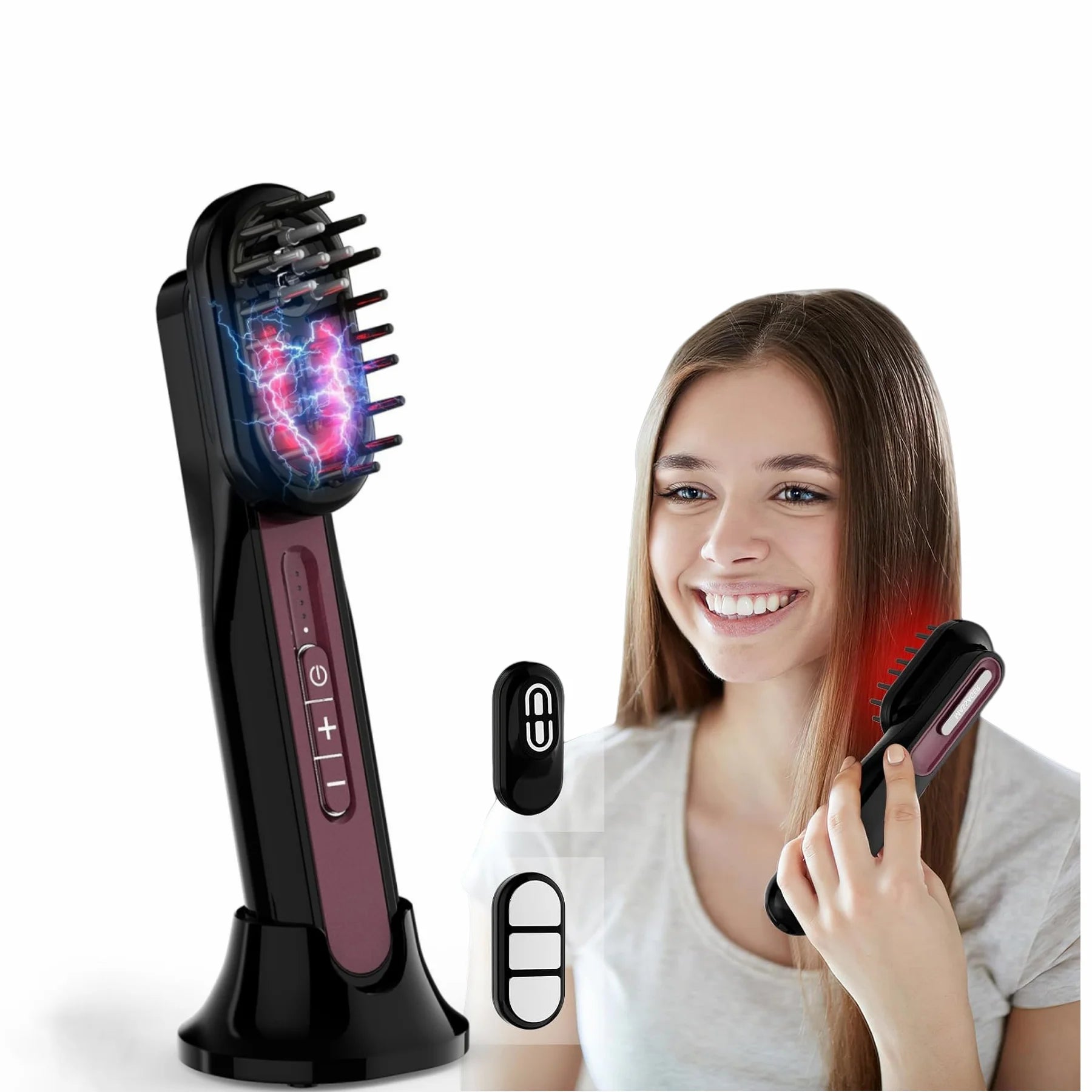 Portable Hair Growth Comb TENS Red and Blue Light Head Massage 3-in-1 Face and Body Hair Growth Comb Laser Hair Loss Prevention