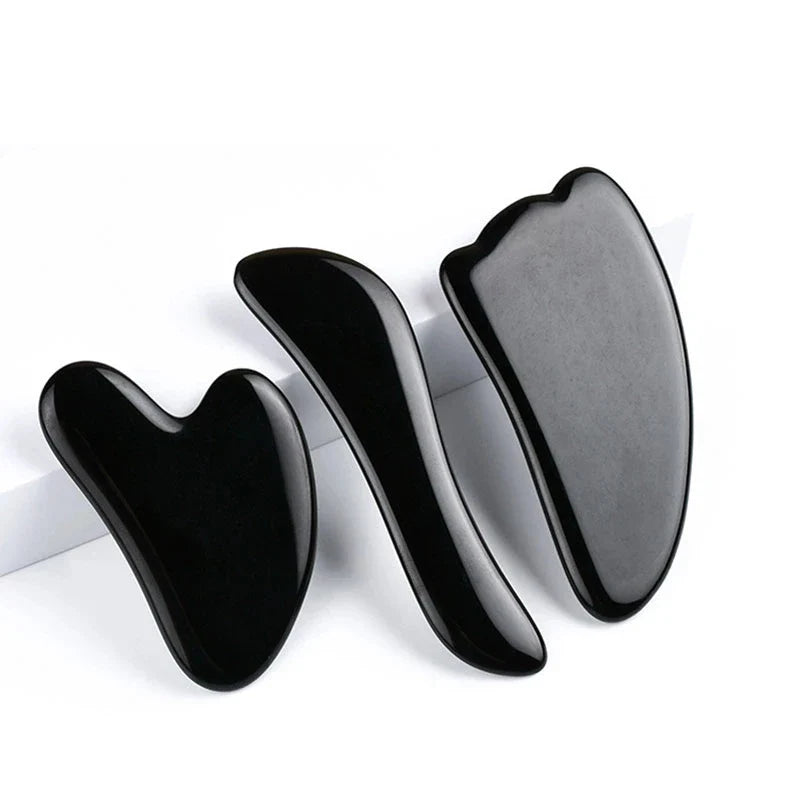 3pcs Black Obsidian Gua Sha Roller Set Facial Lift Massager Jade Stone Skin Scraper Body Anti-cellulite Relax Acupuncture Tools