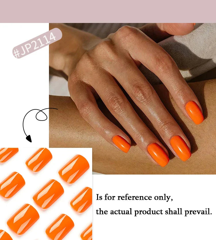 Solid Color Wearable Nail Art Fashion Red Blue Rose Pink Square Shape Finished False Nails Press on Nails with Glue Wholesale