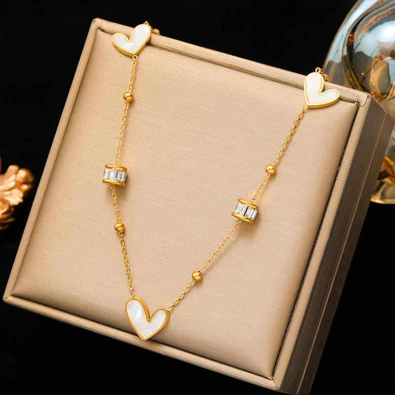 GANEMLY 316L Stainless Steel Clover Flower Zircon Necklace For Women 2025 Fashion Clavicle Neck Chain Waterproof Jewelry Gift