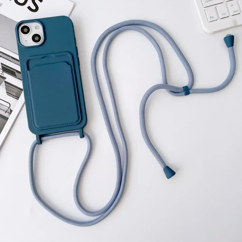 Crossboby Lanyard Rope Phone Case for IPhone 17 Air 16 15 14 Plus 13 12 11 Pro Max Silicone Card Package Fall Prevention Cover
