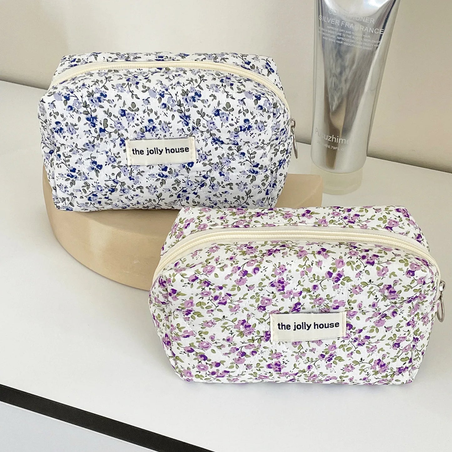 Fashion Flower Quilted Makeup Storage Bag Portable Travel Organizer Cosmetic Toiletry Pouch Cute Make Up Handbag Floral Bags