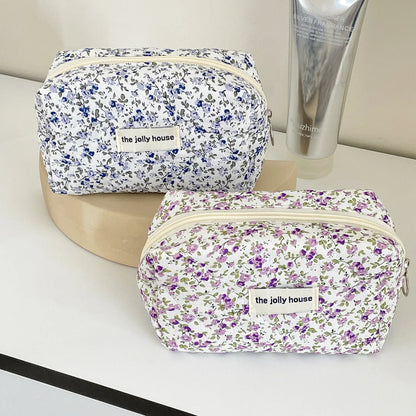 Fashion Flower Quilted Makeup Storage Bag Portable Travel Organizer Cosmetic Toiletry Pouch Cute Make Up Handbag Floral Bags