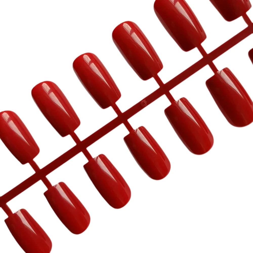 Artificial Press On Fake Nails Glossy Wine Red False Nail Long Square Reusable DIY Lady Fingernail Tip Manicure Tools