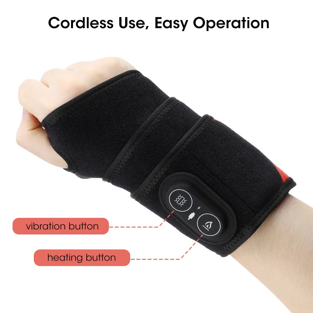 Red Light Therapy Wrist Belt 36 LED - 3-Temp Heat & Vibration Massage for Pain Relief - 660/850nm Support Brace